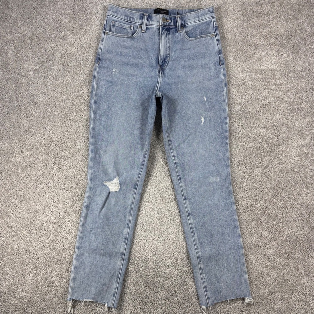 Banana Republic Premium Denim High Rise Straight Leg Distressed Jeans 28 Light